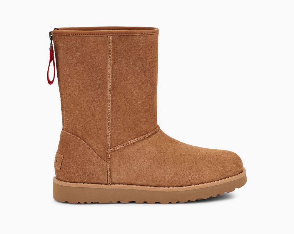 Ugg Short Boot Womens - Ugg Classic Logo Zip Brown - 539WZIEKU